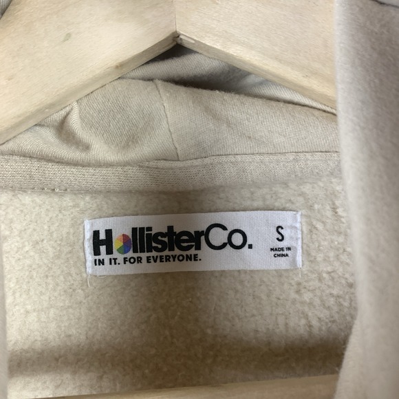 Hollister California Hoodie Mens Small Beige Embroidered Surf Y2K - Picture 3 of 7